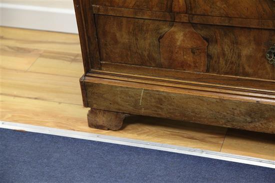 A 19th century French marble top walnut commode, W.4ft 4in.